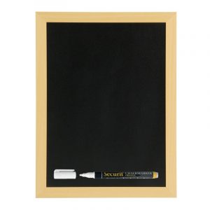 Zwart schrijfbord met teak houten rand 40 x 60 cm