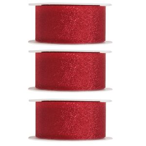 3x Hobby/decoratie rode sierlinten met glitters 3 cm/30 mm x 5 meter