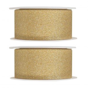 2x Hobby/decoratie gouden sierlinten met glitters 3 cm/30 mm x 5 meter