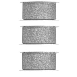 3x Hobby/decoratie zilveren sierlinten met glitters 3 cm/30 mm x 5 meter
