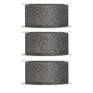 3x Hobby/decoratie grijze sierlinten met glitters 3 cm/30 mm x 5 meter