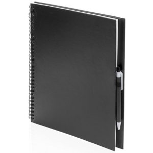 2x Schetsboeken/tekenboeken zwart A4 formaat 80 vellen inclusief pennen