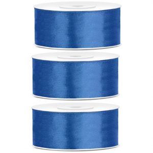 3x Hobby/decoratie helderblauwe satijnen sierlinten 2,5 cm/25 mm x 25 meter