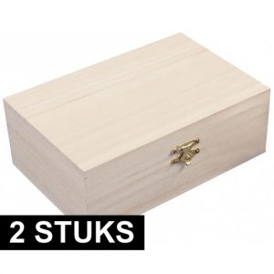 2x Decoratieve kistjes van hout 15 cm