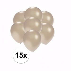 Zakje 15 metallic zilveren party ballonnen klein