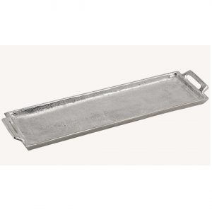 Rechthoekig kaarsenbord/kaarsenplateau met handvaten zilver van metaal 44 x 13 x 3 cm