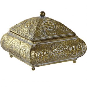 Juwelendoosje/bewaarblik Oosterse stijl goud van metaal 16 x 16 x 11 cm