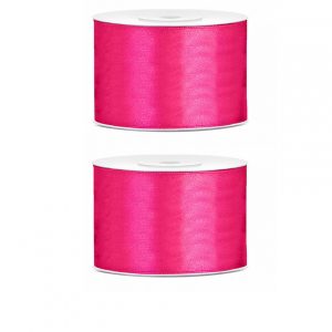 2x Hobby/decoratie fuchsia roze satijnen sierlinten 5 cm/50 mm x 25 meter