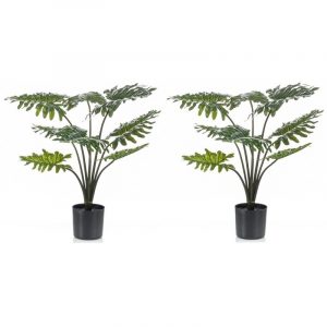 2x Groene Philodendron kunstplant 60 cm in zwarte pot