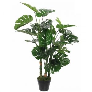 Groene Monstera/gatenplant kunstplant 100 cm in zwarte pot