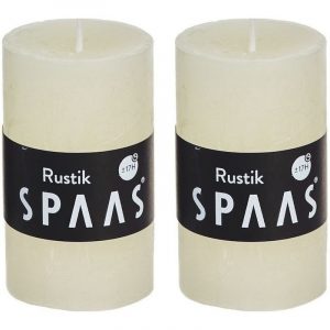 2x Ivoor woondecoratie kaarsen rustiek 5 x 8 cm 17 branduren