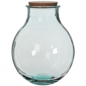 1x Ronde vaas/vazen Olly 29 x 38 cm transparant gerecycled glas met kurk