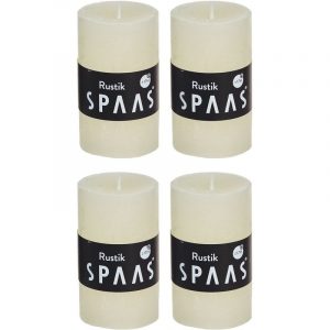 4x Ivoor woondecoratie kaarsen rustiek 5 x 8 cm 17 branduren