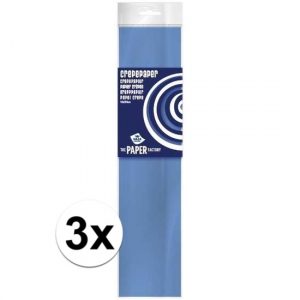 3x Knutsel crepe vouw papier babyblauw 250 x 50 cm