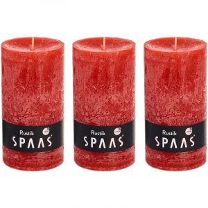 3x Rode woondecoratie kaarsen rustiek 7 x 13 cm 60 branduren