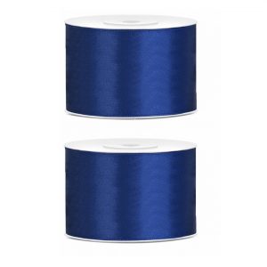 2x Hobby/decoratie donkerblauw satijnen sierlinten 5 cm/50 mm x 25 meter