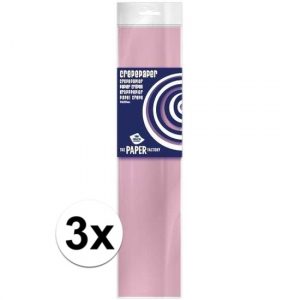 3x Knutsel crepe vouw papier licht roze 250 x 50 cm