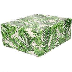 Rollen Cadeaupapier wit met groene bladeren 70 x 200 cm