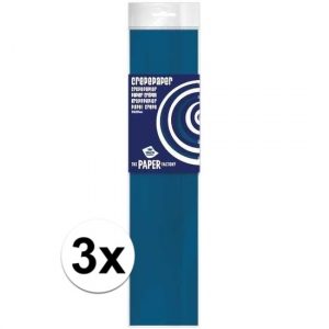 3x Knutsel crepe vouw papier petrol blauw 250 x 50 cm