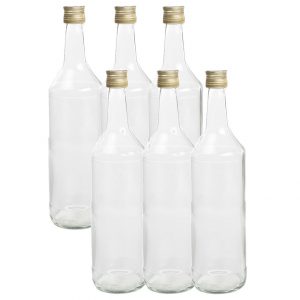 6x Stuks DIY glazen cadeau/decoratie flesjes 1000ml/1ltr met dop 8,5 x 30 cm