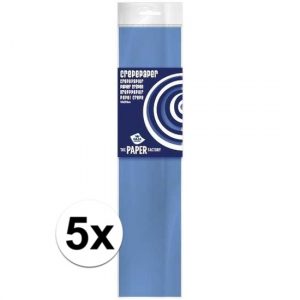 5x Knutsel crepe vouw papier babyblauw 250 x 50 cm