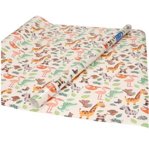 Inpakpapier/cadeaupapier wit met dierentuin dieren print 200 x 70 cm rol