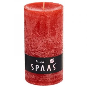 1x Rode woondecoratie kaarsen rustiek 7 x 13 cm 60 branduren