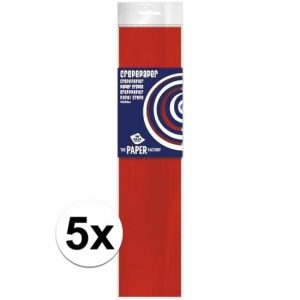 5x Knutsel crepe vouw papier rood 250 x 50 cm