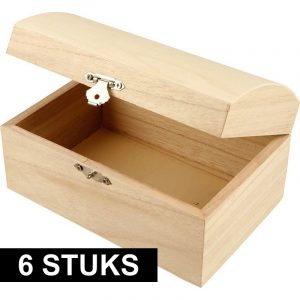 6x Onbedrukt juwelenkistje van hout 21 cm