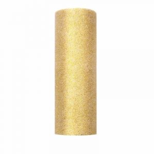 10x Rolletje tule stof goud met glitters 15 cm