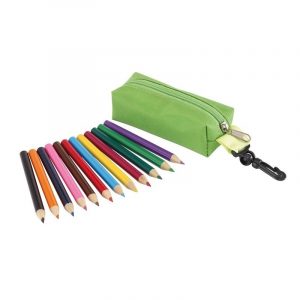 Groene mini etui met 12 kleurpotloden 10 cm