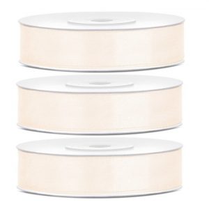 3x Hobby/decoratie licht creme satijnen sierlinten 1,2 cm/12 mm x 25 meter