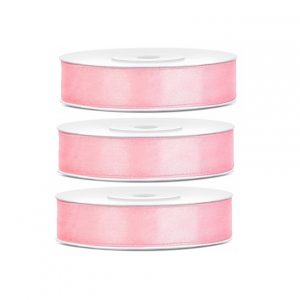 3x Hobby/decoratie lichtroze satijnen sierlinten 1,2 cm/12 mm x 25 meter