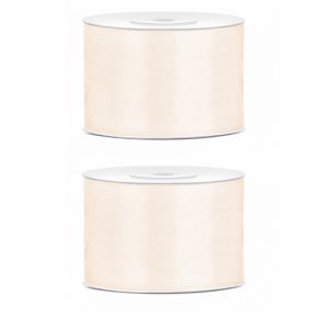 2x Hobby/decoratie off white satijnen sierlinten 5 cm/50 mm x 25 meter