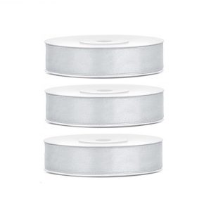 3x Hobby/decoratie zilveren satijnen sierlinten 1,2 cm/12 mm x 25 meter
