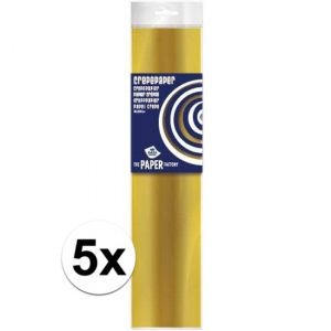 5x Knutsel crepe vouw papier goud 250 x 50 cm