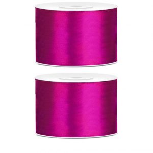 2x Hobby/decoratie donker fuchsia roze satijnen sierlinten 5 cm/50 mm x 25 meter