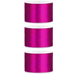 3x Hobby/decoratie donker fuchsia roze satijnen sierlinten 5 cm/50 mm x 25 meter