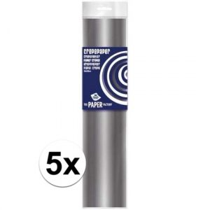 5x Knutsel crepe vouw papier zilver 250 x 50 cm