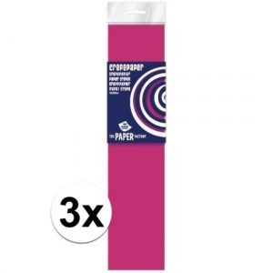 3x Knutsel crepe vouw papier neon fuchsia 250 x 50 cm