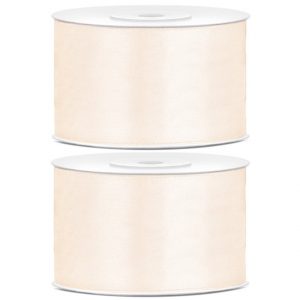 2x Hobby/decoratie ecru/gebroken wit satijnen sierlinten 3,8 cm/38 mm x 25 meter