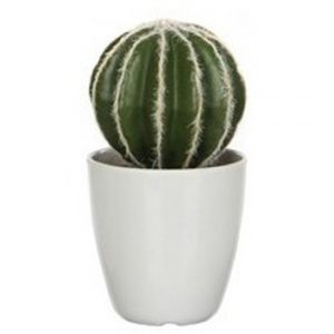 Groene Echinocactus/bolcactus kunstplant 28 cm in witte pot