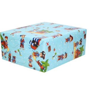 1x Kadopapier blauw met priaten thema 200 x 70 cm