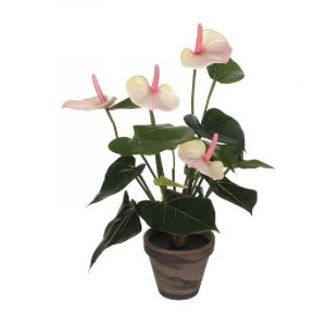 Kunstplant Anthurium licht roze in grijze pot 40 cm