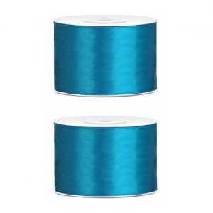 2x Hobby/decoratie turquoise satijnen sierlinten 5 cm/50 mm x 25 meter