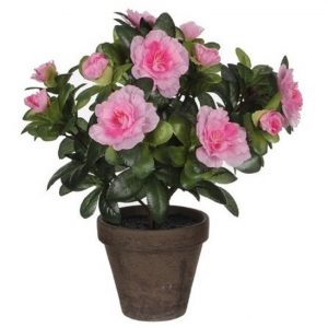 Groene Azalea kunstplant roze bloemen 27 cm in pot stan grey