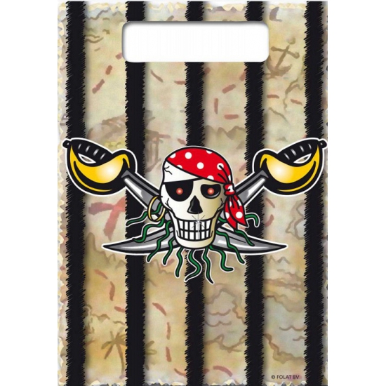 8x stuks piraten thema verjaardag feestzakjes 23 x 17 cm
