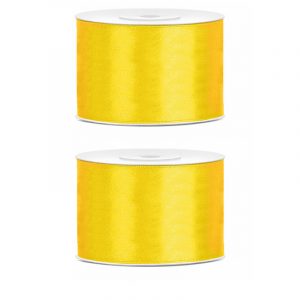 2x Hobby/decoratie geel satijnen sierlinten 5 cm/50 mm x 25 meter