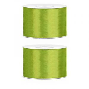 2x Hobby/decoratie groen satijnen sierlinten 5 cm/50 mm x 25 meter