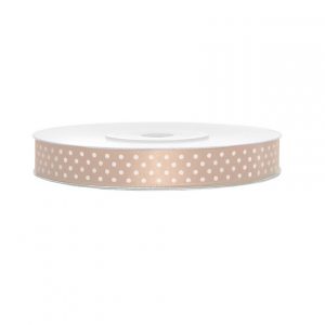 1x Hobby/decoratie zalm kleurig satijnen sierlinten met witte stippen 1,2 cm/12 mm x 25 meter